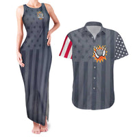 Custom Bowling Ball and Pins Couples Matching Tank Maxi Dress and Hawaiian Shirt American Flag Stars and Stripes in Grunge Patriotic - Wonder Print Shop