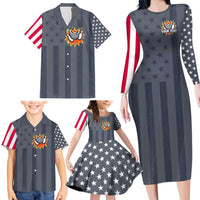 Custom Bowling Ball and Pins Family Matching Long Sleeve Bodycon Dress and Hawaiian Shirt American Flag Stars and Stripes in Grunge Patriotic - Wonder Print Shop