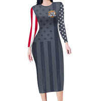 Custom Bowling Ball and Pins Family Matching Long Sleeve Bodycon Dress and Hawaiian Shirt American Flag Stars and Stripes in Grunge Patriotic - Wonder Print Shop