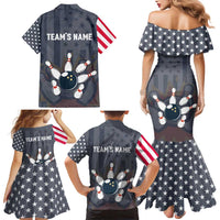 Custom Bowling Ball and Pins Family Matching Mermaid Dress and Hawaiian Shirt American Flag Stars and Stripes in Grunge Patriotic - Wonder Print Shop