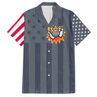 Custom Bowling Ball and Pins Family Matching Off The Shoulder Long Sleeve Dress and Hawaiian Shirt American Flag Stars and Stripes in Grunge Patriotic - Wonder Print Shop