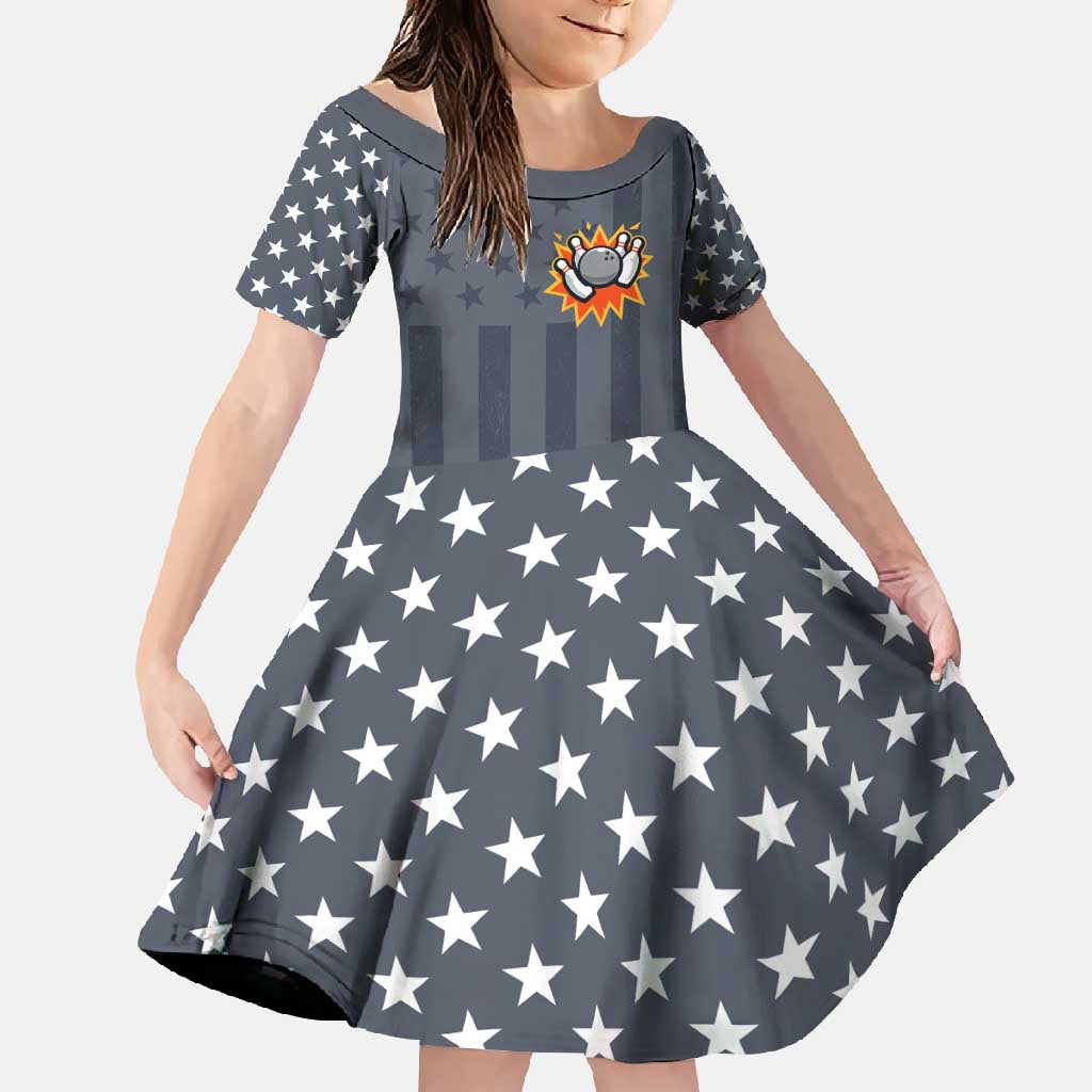 Custom Bowling Ball and Pins Family Matching Off Shoulder Maxi Dress and Hawaiian Shirt American Flag Stars and Stripes in Grunge Patriotic - Wonder Print Shop