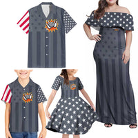 Custom Bowling Ball and Pins Family Matching Off Shoulder Maxi Dress and Hawaiian Shirt American Flag Stars and Stripes in Grunge Patriotic - Wonder Print Shop