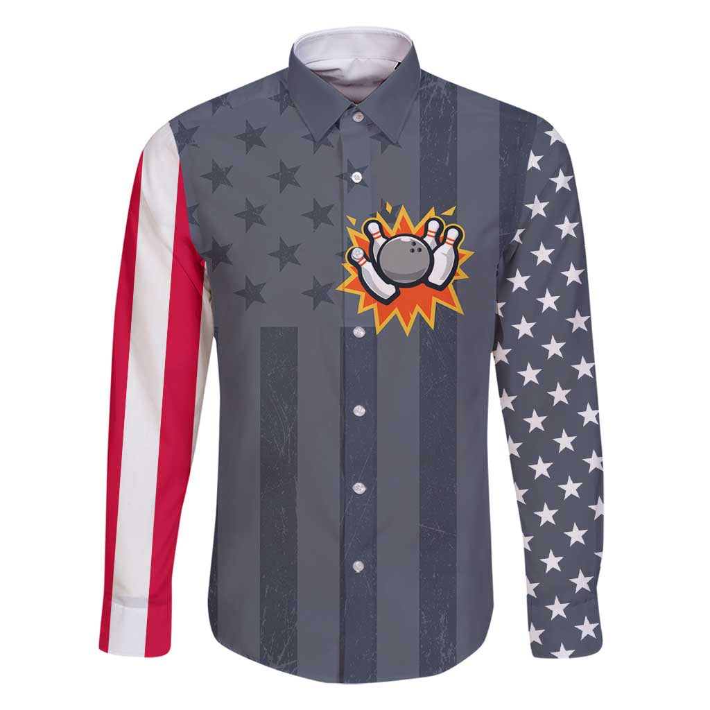Custom Bowling Ball and Pins Family Matching Off Shoulder Maxi Dress and Hawaiian Shirt American Flag Stars and Stripes in Grunge Patriotic - Wonder Print Shop