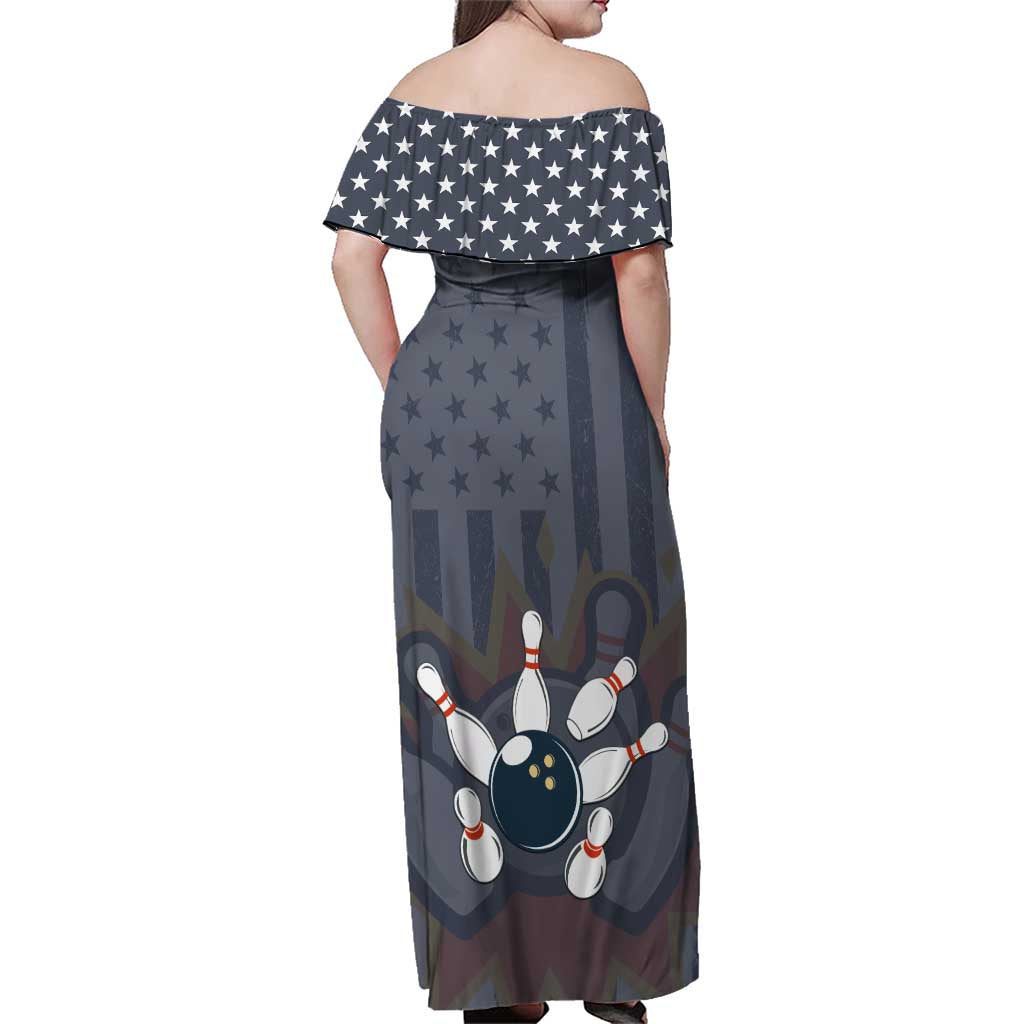 Custom Bowling Ball and Pins Family Matching Off Shoulder Maxi Dress and Hawaiian Shirt American Flag Stars and Stripes in Grunge Patriotic - Wonder Print Shop