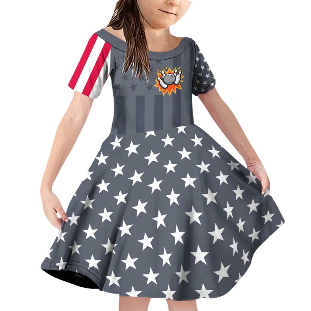 Custom Bowling Ball and Pins Family Matching Off Shoulder Short Dress and Hawaiian Shirt American Flag Stars and Stripes in Grunge Patriotic - Wonder Print Shop