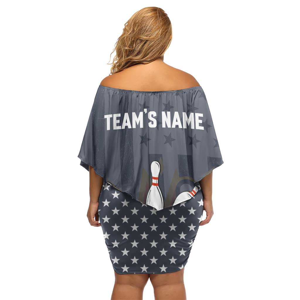 Custom Bowling Ball and Pins Family Matching Off Shoulder Short Dress and Hawaiian Shirt American Flag Stars and Stripes in Grunge Patriotic - Wonder Print Shop