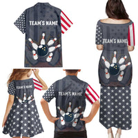 Custom Bowling Ball and Pins Family Matching Puletasi and Hawaiian Shirt American Flag Stars and Stripes in Grunge Patriotic - Wonder Print Shop