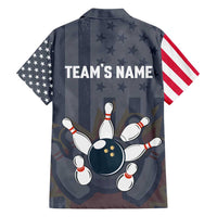 Custom Bowling Ball and Pins Family Matching Puletasi and Hawaiian Shirt American Flag Stars and Stripes in Grunge Patriotic - Wonder Print Shop