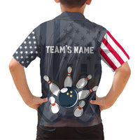 Custom Bowling Ball and Pins Family Matching Short Sleeve Bodycon Dress and Hawaiian Shirt American Flag Stars and Stripes in Grunge Patriotic - Wonder Print Shop