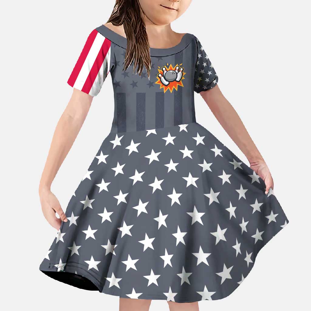 Custom Bowling Ball and Pins Family Matching Short Sleeve Bodycon Dress and Hawaiian Shirt American Flag Stars and Stripes in Grunge Patriotic - Wonder Print Shop