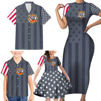 Custom Bowling Ball and Pins Family Matching Short Sleeve Bodycon Dress and Hawaiian Shirt American Flag Stars and Stripes in Grunge Patriotic - Wonder Print Shop