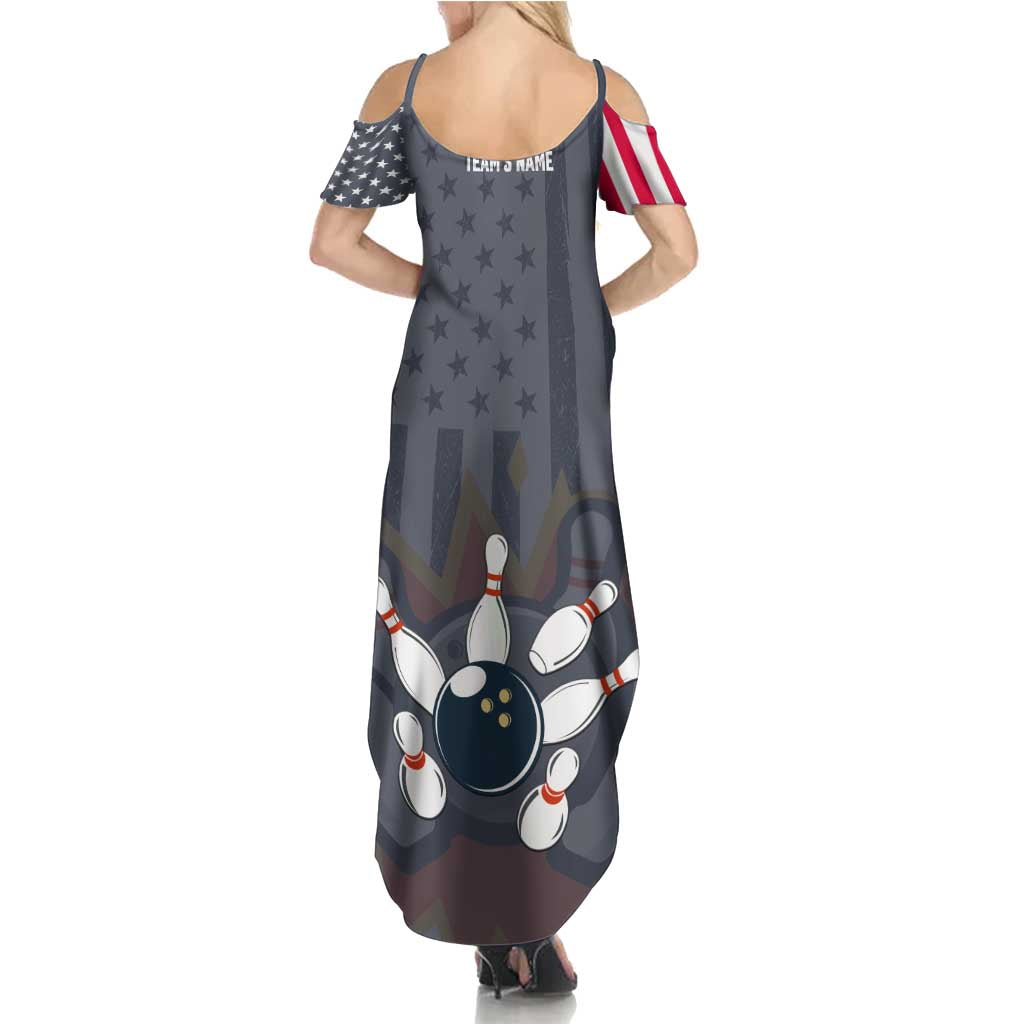 Custom Bowling Ball and Pins Family Matching Summer Maxi Dress and Hawaiian Shirt American Flag Stars and Stripes in Grunge Patriotic - Wonder Print Shop