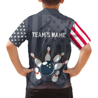 Custom Bowling Ball and Pins Family Matching Tank Maxi Dress and Hawaiian Shirt American Flag Stars and Stripes in Grunge Patriotic - Wonder Print Shop