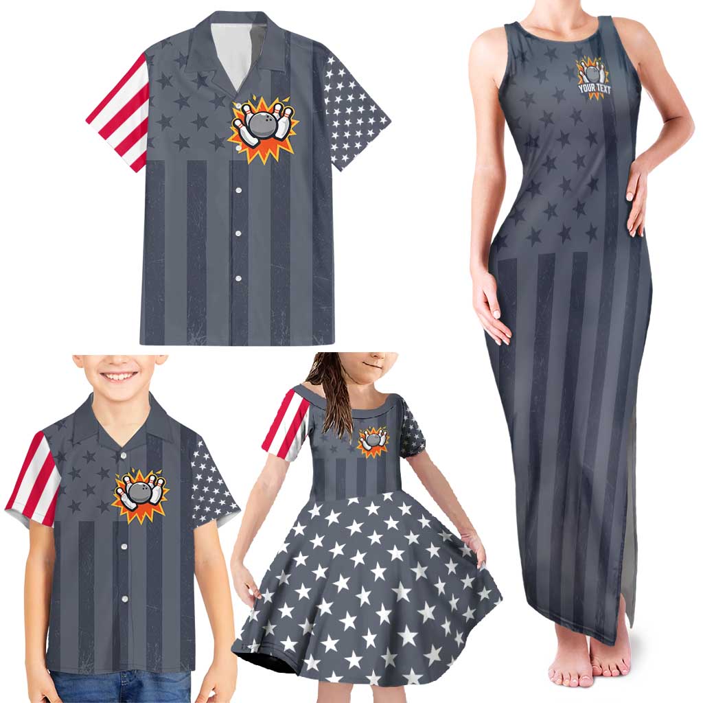 Custom Bowling Ball and Pins Family Matching Tank Maxi Dress and Hawaiian Shirt American Flag Stars and Stripes in Grunge Patriotic - Wonder Print Shop