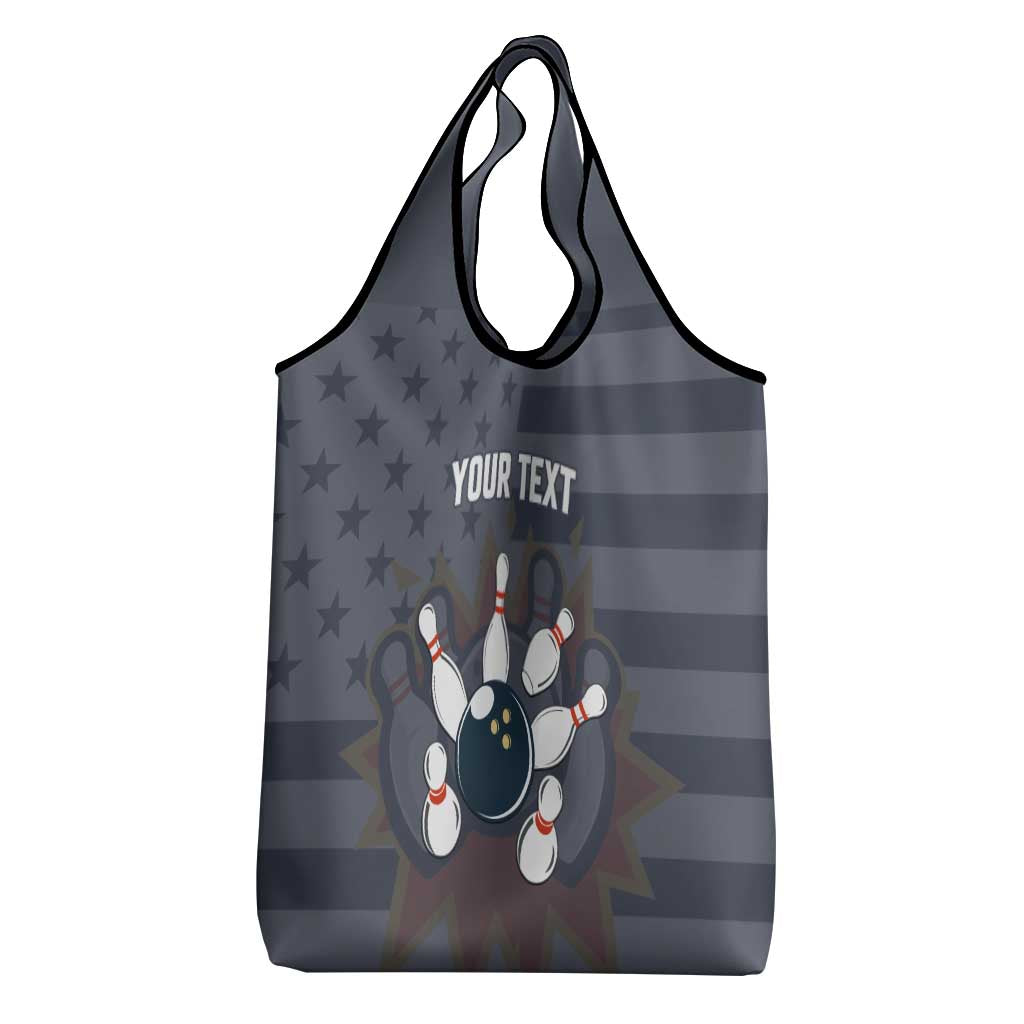 Custom Bowling Ball and Pins Grocery Bag American Flag Stars and Stripes in Grunge Patriotic - Wonder Print Shop