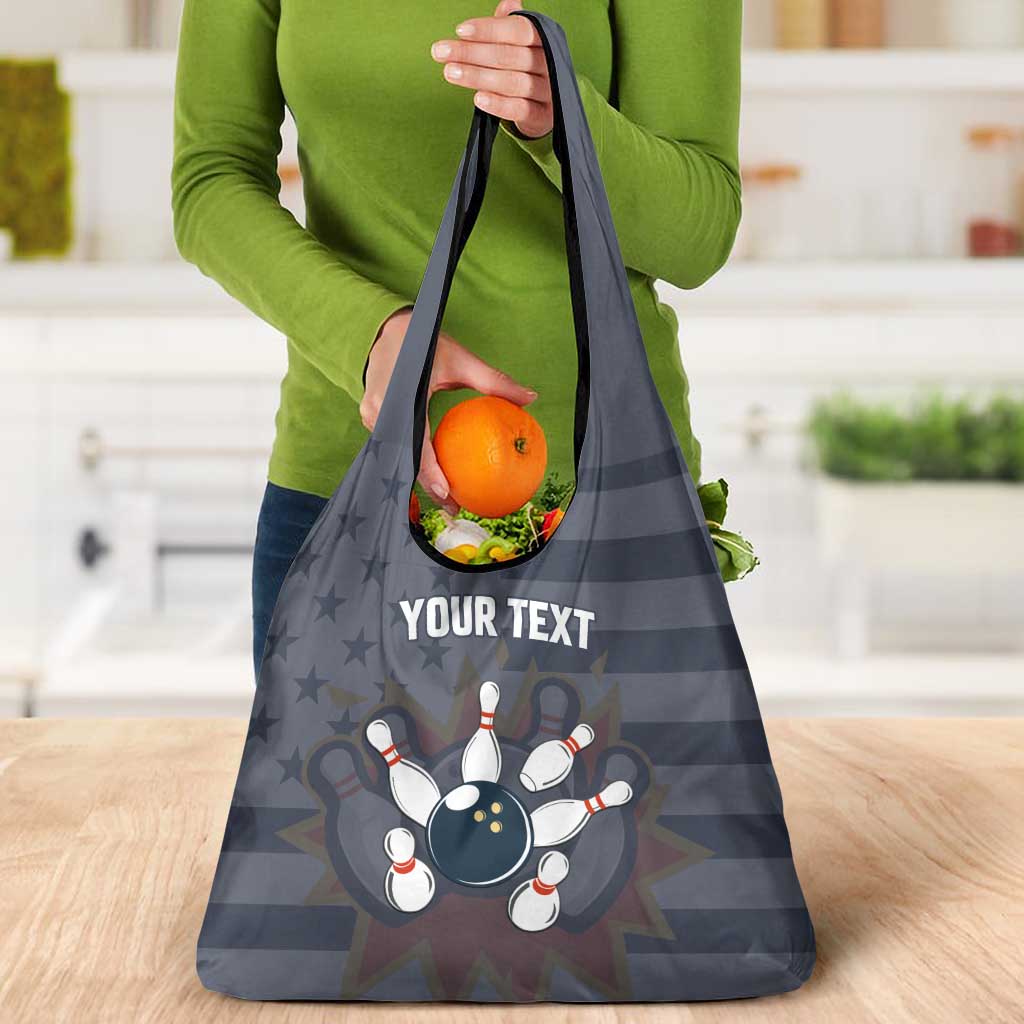 Custom Bowling Ball and Pins Grocery Bag American Flag Stars and Stripes in Grunge Patriotic - Wonder Print Shop