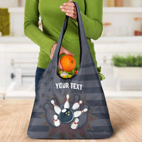 Custom Bowling Ball and Pins Grocery Bag American Flag Stars and Stripes in Grunge Patriotic - Wonder Print Shop