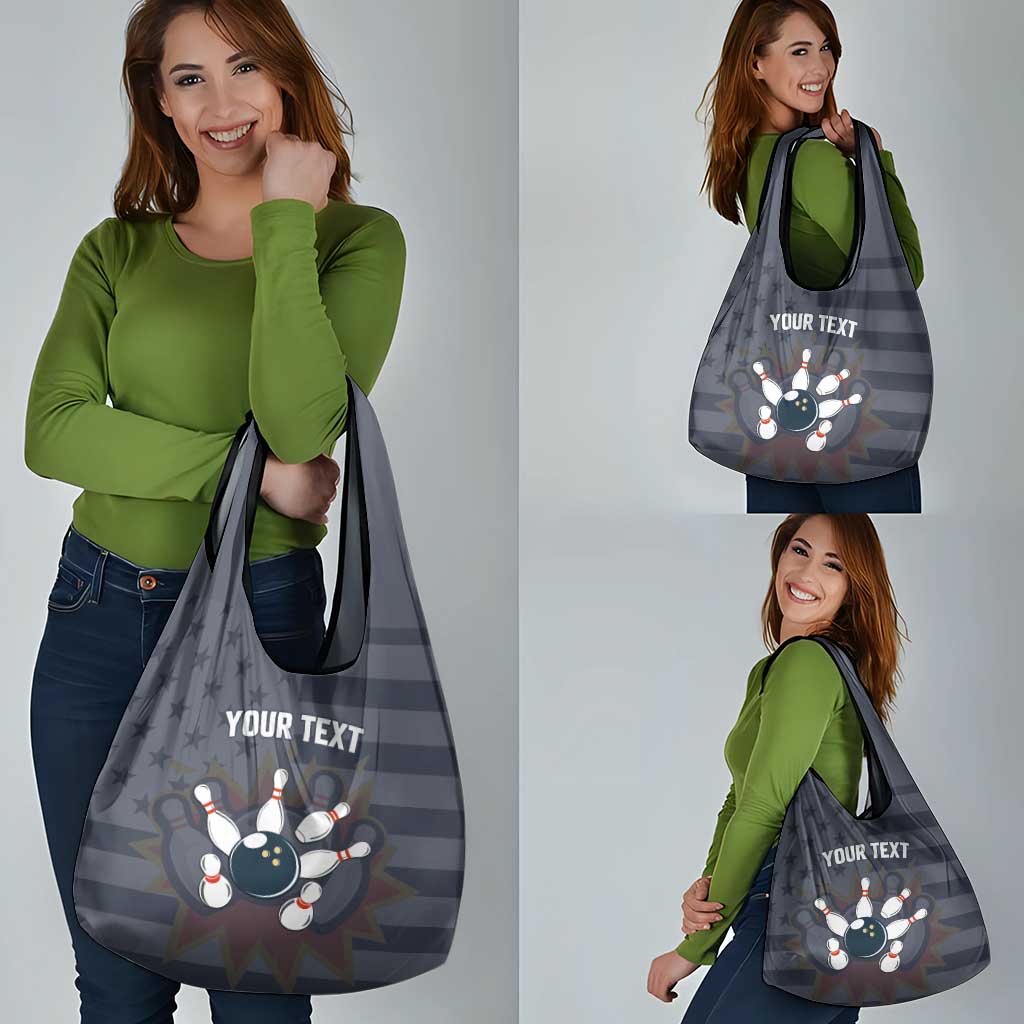 Custom Bowling Ball and Pins Grocery Bag American Flag Stars and Stripes in Grunge Patriotic - Wonder Print Shop