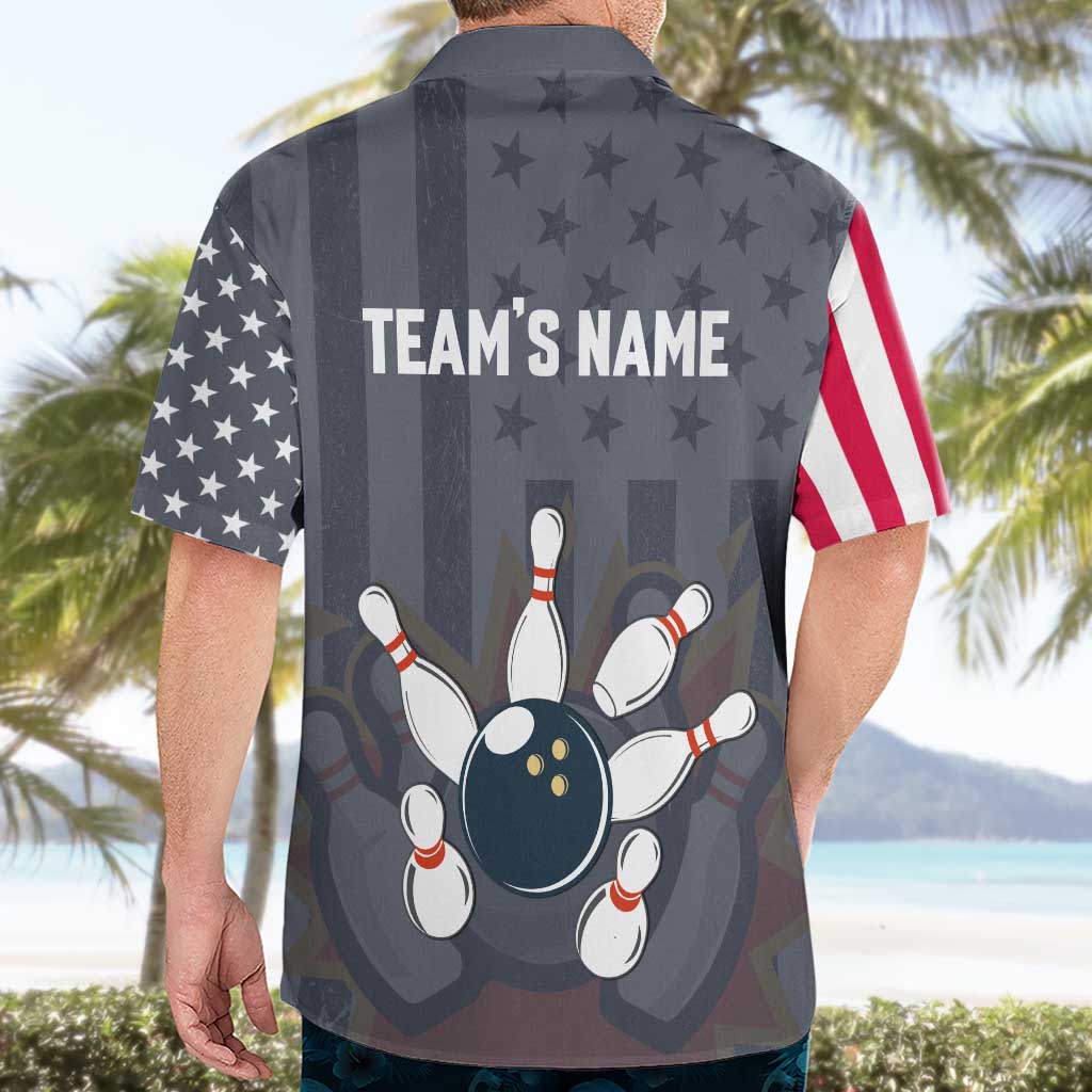 Custom Bowling Ball and Pins Hawaiian Shirt American Flag Stars and Stripes in Grunge Patriotic - Wonder Print Shop