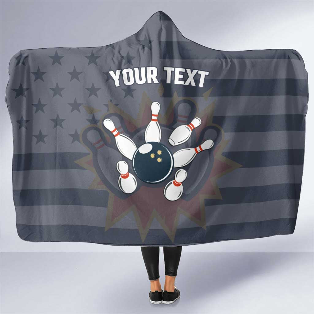 Custom Bowling Ball and Pins Hooded Blanket American Flag Stars and Stripes in Grunge Patriotic - Wonder Print Shop