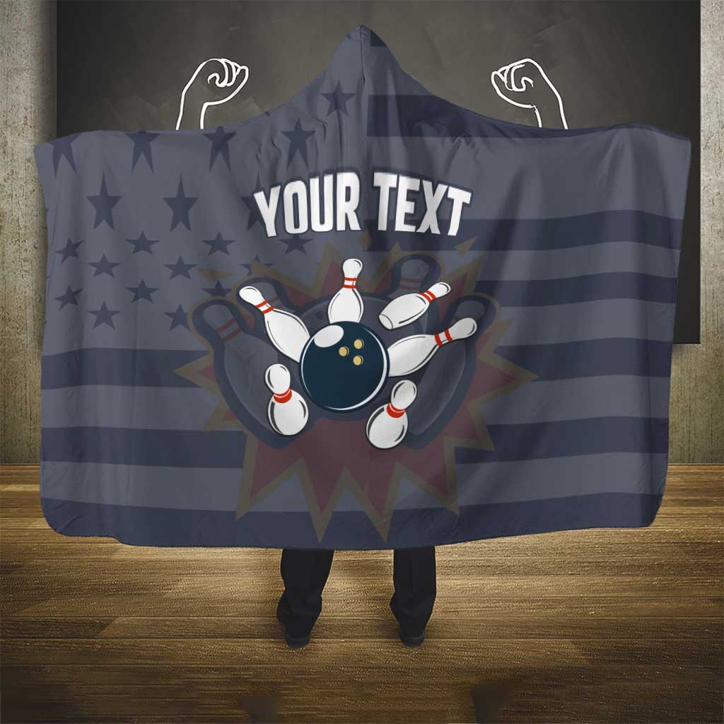 Custom Bowling Ball and Pins Hooded Blanket American Flag Stars and Stripes in Grunge Patriotic - Wonder Print Shop