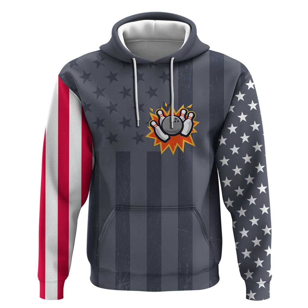 Custom Bowling Ball and Pins Hoodie American Flag Stars and Stripes in Grunge Patriotic - Wonder Print Shop