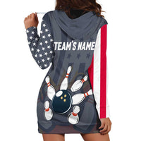 Custom Bowling Ball and Pins Hoodie Dress American Flag Stars and Stripes in Grunge Patriotic - Wonder Print Shop