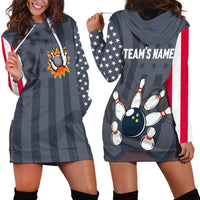 Custom Bowling Ball and Pins Hoodie Dress American Flag Stars and Stripes in Grunge Patriotic - Wonder Print Shop