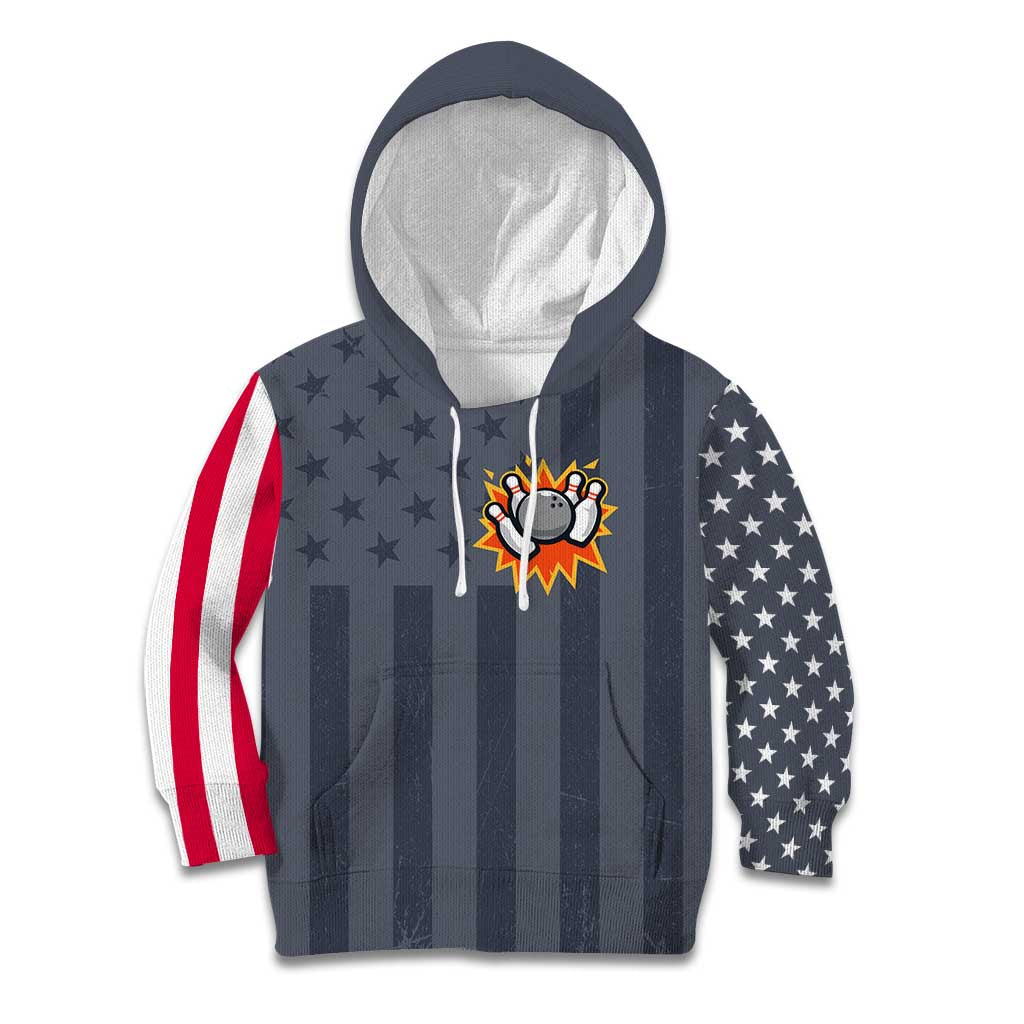 Custom Bowling Ball and Pins Kid Hoodie American Flag Stars and Stripes in Grunge Patriotic - Wonder Print Shop