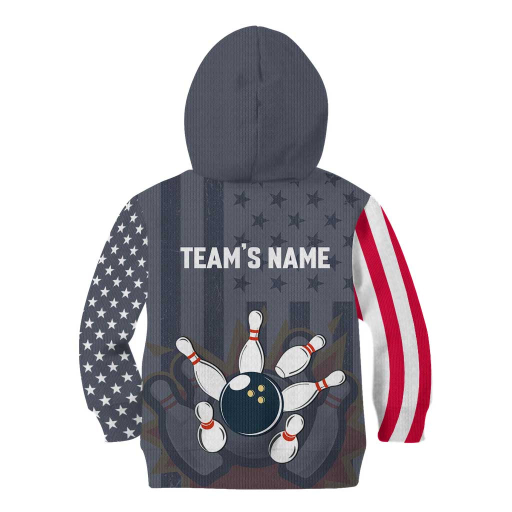 Custom Bowling Ball and Pins Kid Hoodie American Flag Stars and Stripes in Grunge Patriotic - Wonder Print Shop