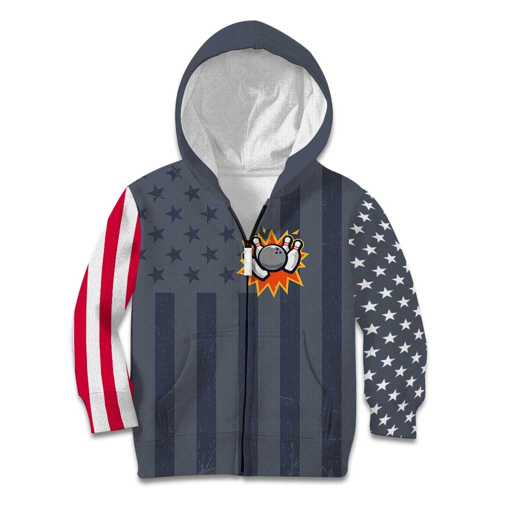Custom Bowling Ball and Pins Kid Hoodie American Flag Stars and Stripes in Grunge Patriotic - Wonder Print Shop