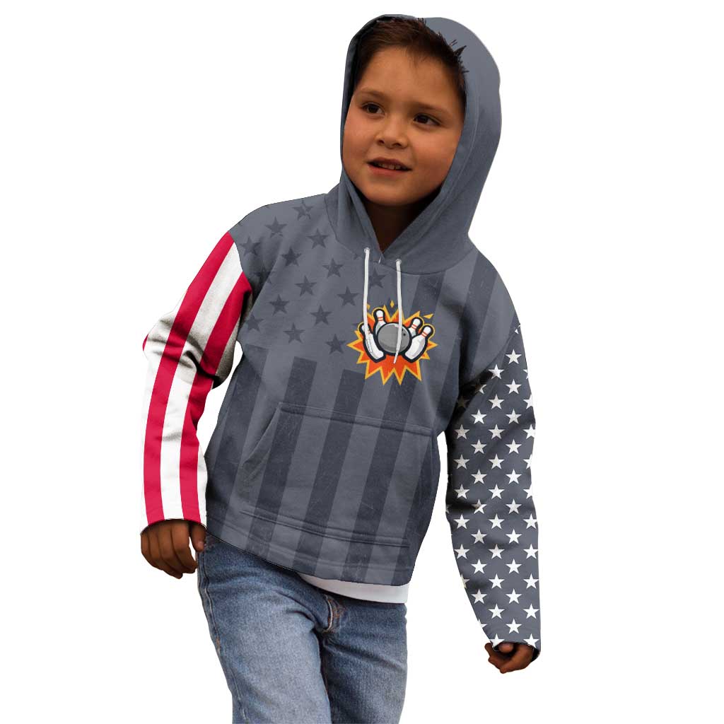 Custom Bowling Ball and Pins Kid Hoodie American Flag Stars and Stripes in Grunge Patriotic - Wonder Print Shop