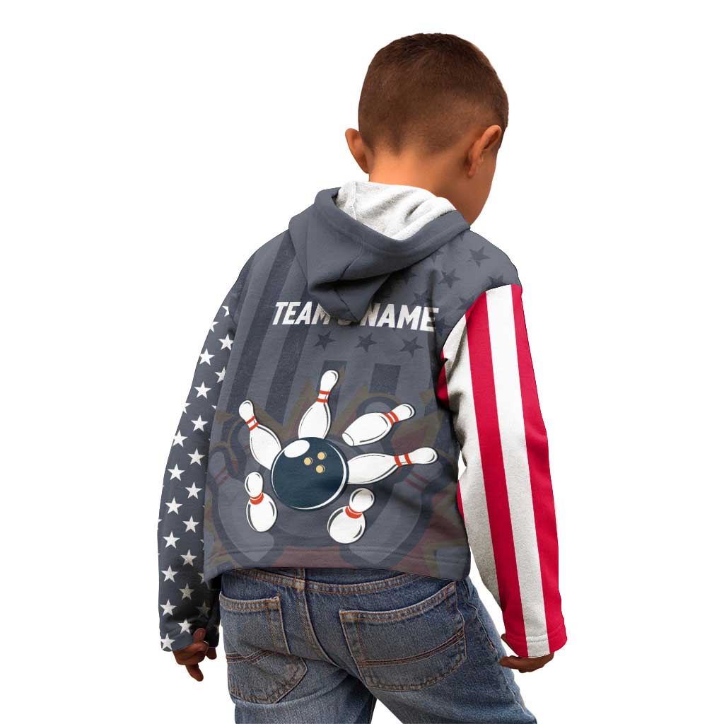 Custom Bowling Ball and Pins Kid Hoodie American Flag Stars and Stripes in Grunge Patriotic - Wonder Print Shop
