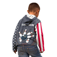 Custom Bowling Ball and Pins Kid Hoodie American Flag Stars and Stripes in Grunge Patriotic - Wonder Print Shop