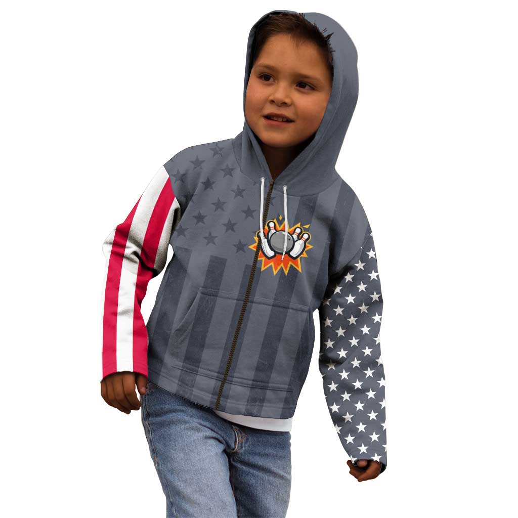 Custom Bowling Ball and Pins Kid Hoodie American Flag Stars and Stripes in Grunge Patriotic - Wonder Print Shop