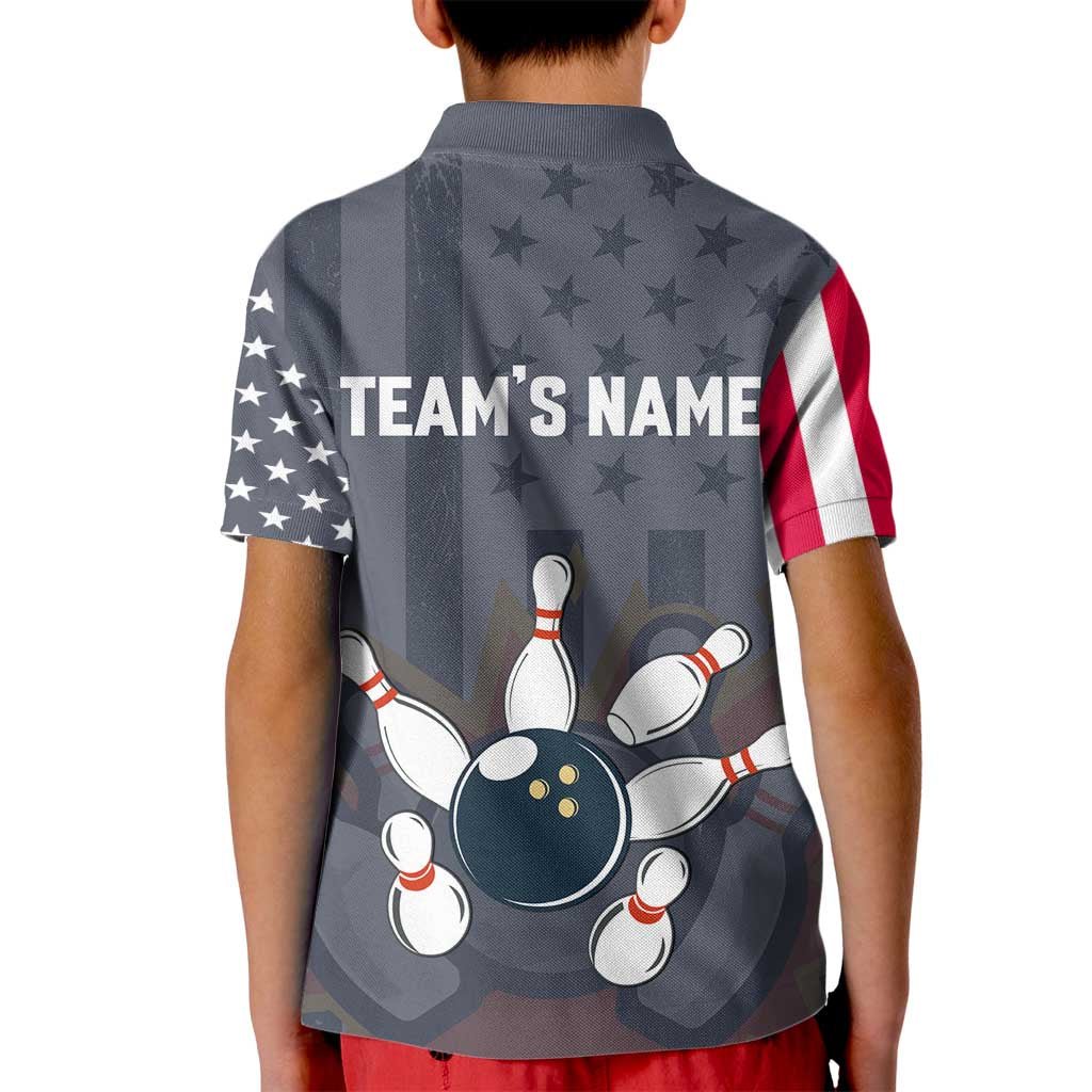 Custom Bowling Ball and Pins Kid Polo Shirt American Flag Stars and Stripes in Grunge Patriotic - Wonder Print Shop
