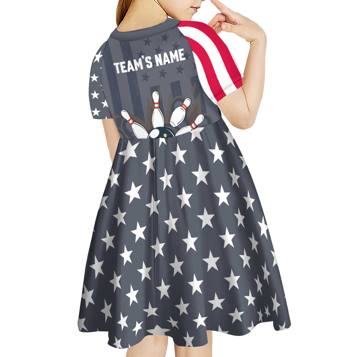 Custom Bowling Ball and Pins Kid Short Sleeve Dress American Flag Stars and Stripes in Grunge Patriotic - Wonder Print Shop