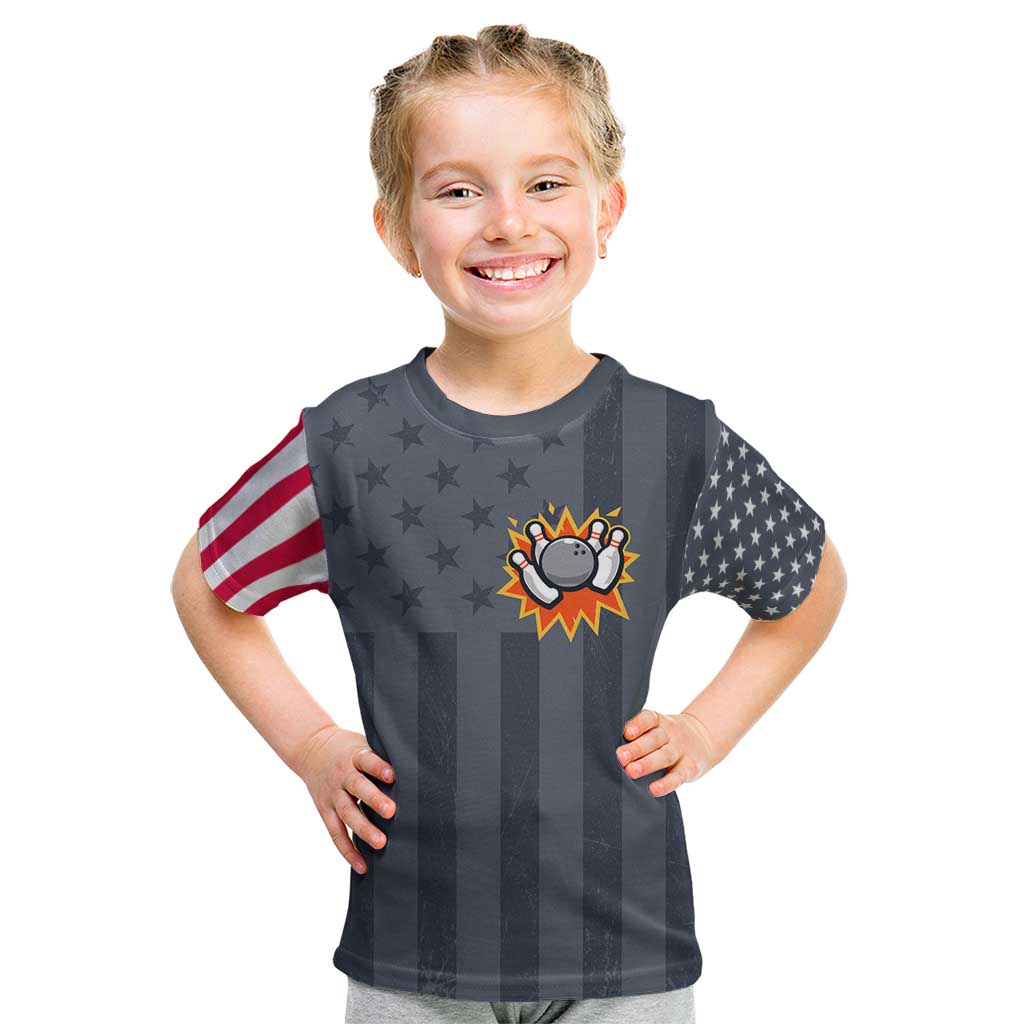 Custom Bowling Ball and Pins Kid T Shirt American Flag Stars and Stripes in Grunge Patriotic - Wonder Print Shop