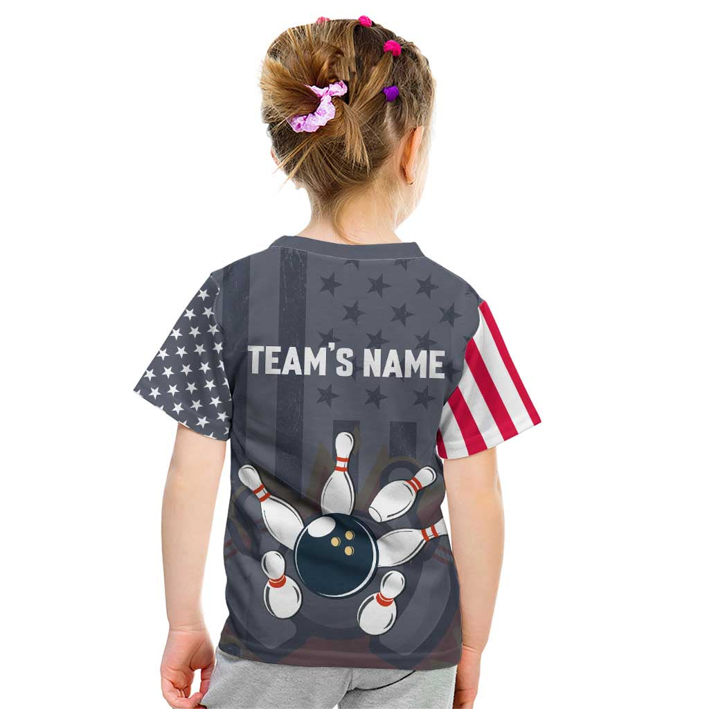 Custom Bowling Ball and Pins Kid T Shirt American Flag Stars and Stripes in Grunge Patriotic - Wonder Print Shop