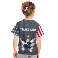 Custom Bowling Ball and Pins Kid T Shirt American Flag Stars and Stripes in Grunge Patriotic - Wonder Print Shop