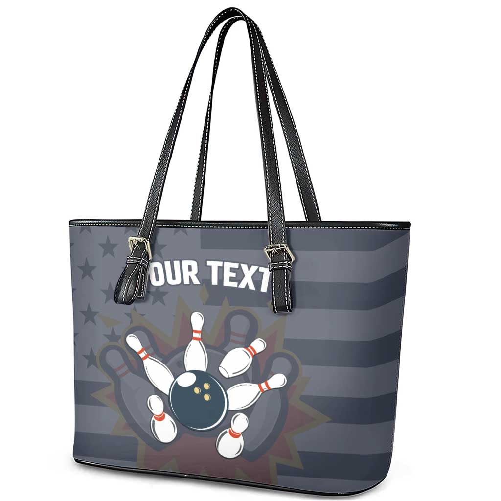 Custom Bowling Ball and Pins Leather Tote Bag American Flag Stars and Stripes in Grunge Patriotic - Wonder Print Shop