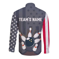 Custom Bowling Ball and Pins Long Sleeve Button Shirt American Flag Stars and Stripes in Grunge Patriotic - Wonder Print Shop