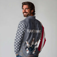 Custom Bowling Ball and Pins Long Sleeve Polo Shirt American Flag Stars and Stripes in Grunge Patriotic - Wonder Print Shop