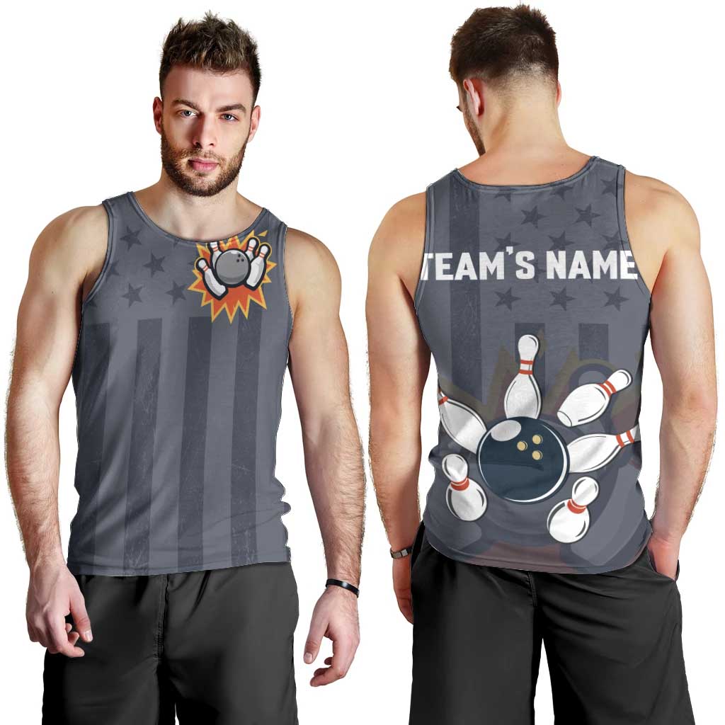 Custom Bowling Ball and Pins Men Tank Top American Flag Stars and Stripes in Grunge Patriotic - Wonder Print Shop