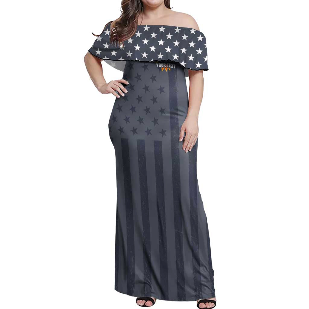 Custom Bowling Ball and Pins Off Shoulder Maxi Dress American Flag Stars and Stripes in Grunge Patriotic - Wonder Print Shop