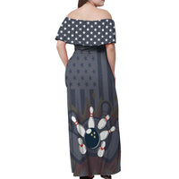 Custom Bowling Ball and Pins Off Shoulder Maxi Dress American Flag Stars and Stripes in Grunge Patriotic - Wonder Print Shop