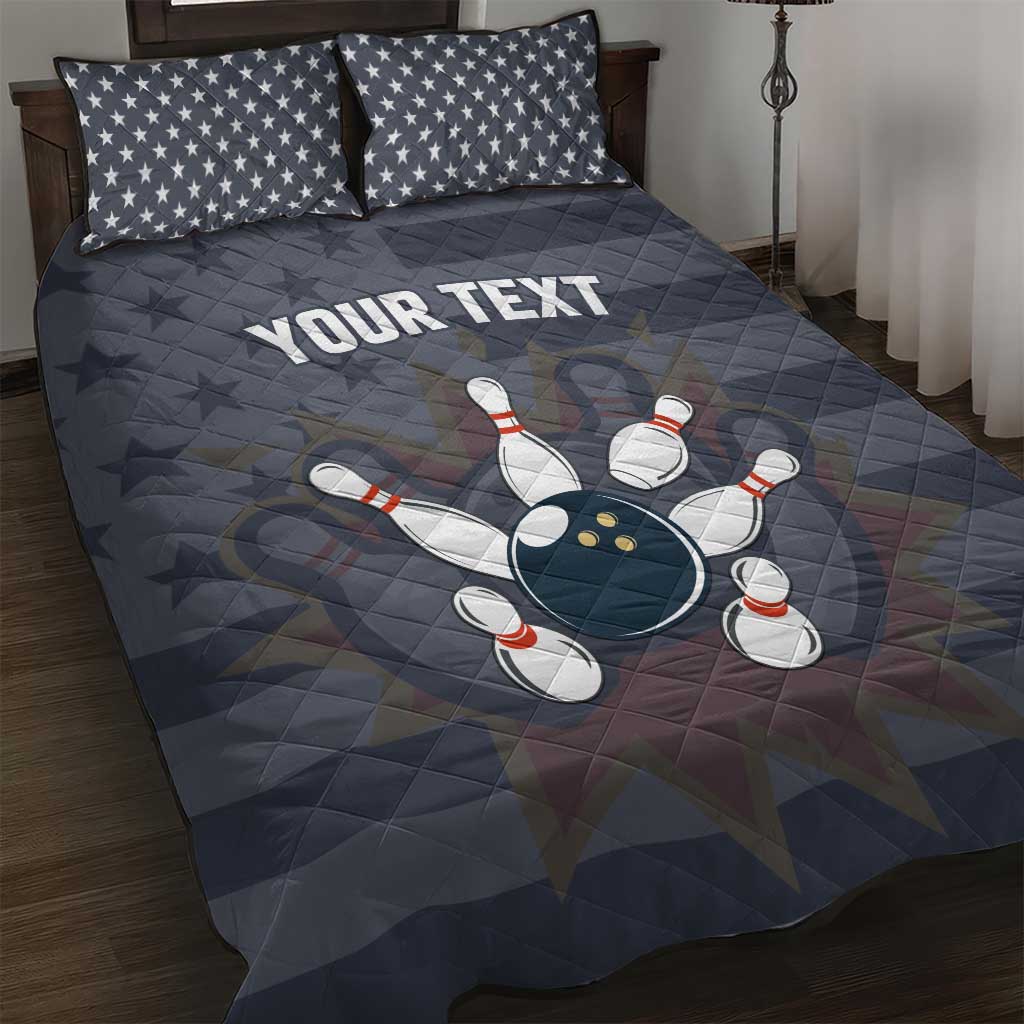 Custom Bowling Ball and Pins Quilt Bed Set American Flag Stars and Stripes in Grunge Patriotic - Wonder Print Shop