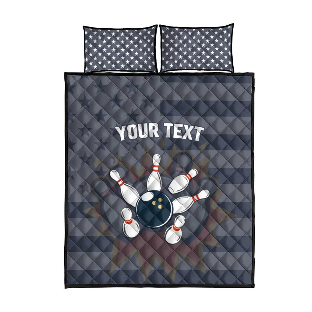 Custom Bowling Ball and Pins Quilt Bed Set American Flag Stars and Stripes in Grunge Patriotic - Wonder Print Shop