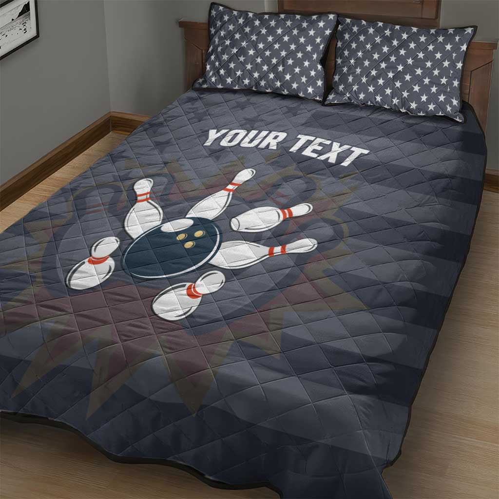 Custom Bowling Ball and Pins Quilt Bed Set American Flag Stars and Stripes in Grunge Patriotic - Wonder Print Shop